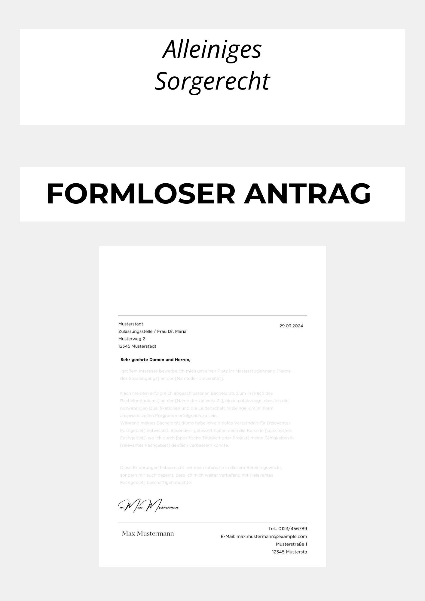 Formloser Antrag Alleiniges Sorgerecht