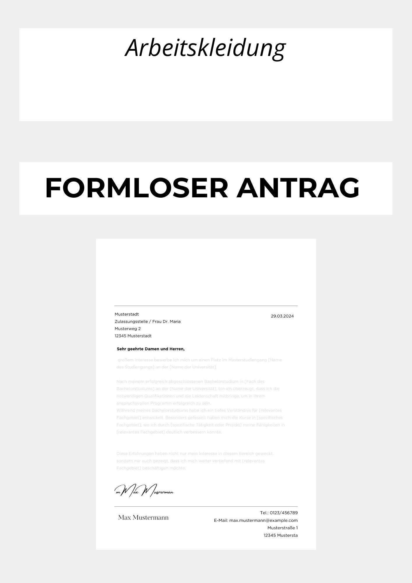 Formloser Antrag Auf Arbeitskleidung