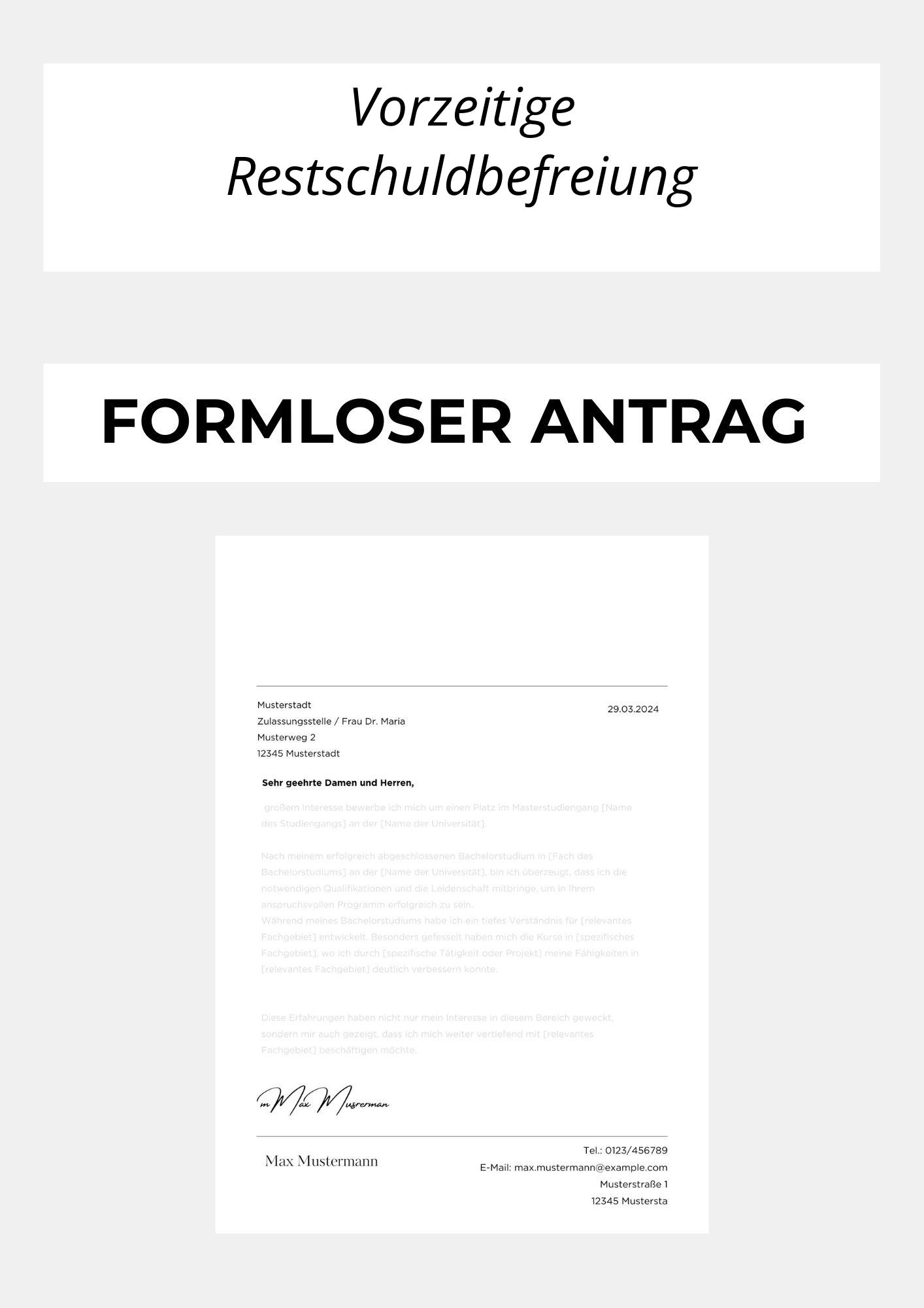 Formloser Antrag Auf Vorzeitige Restschuldbefreiung