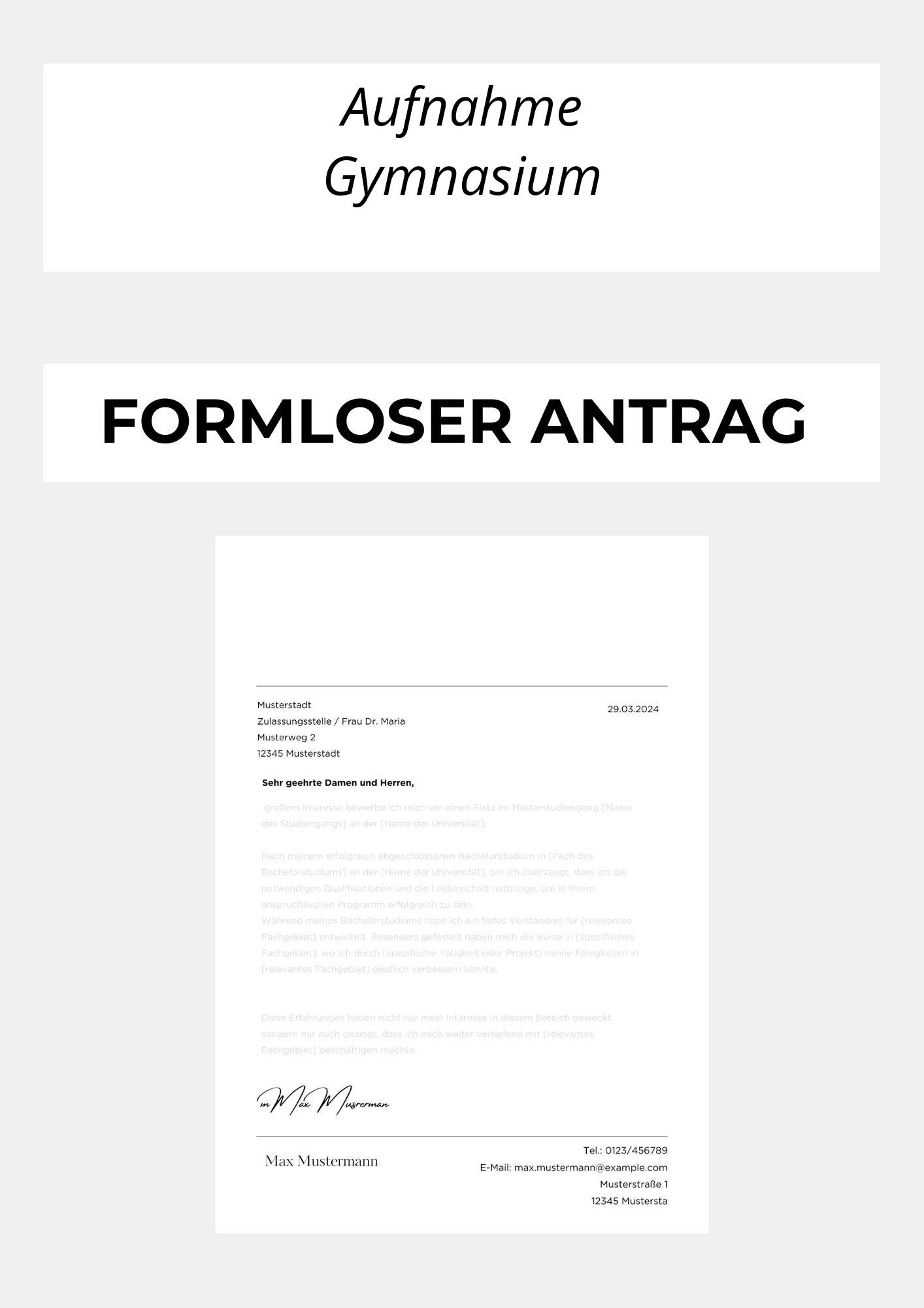 Formloser Antrag Aufnahme Gymnasium