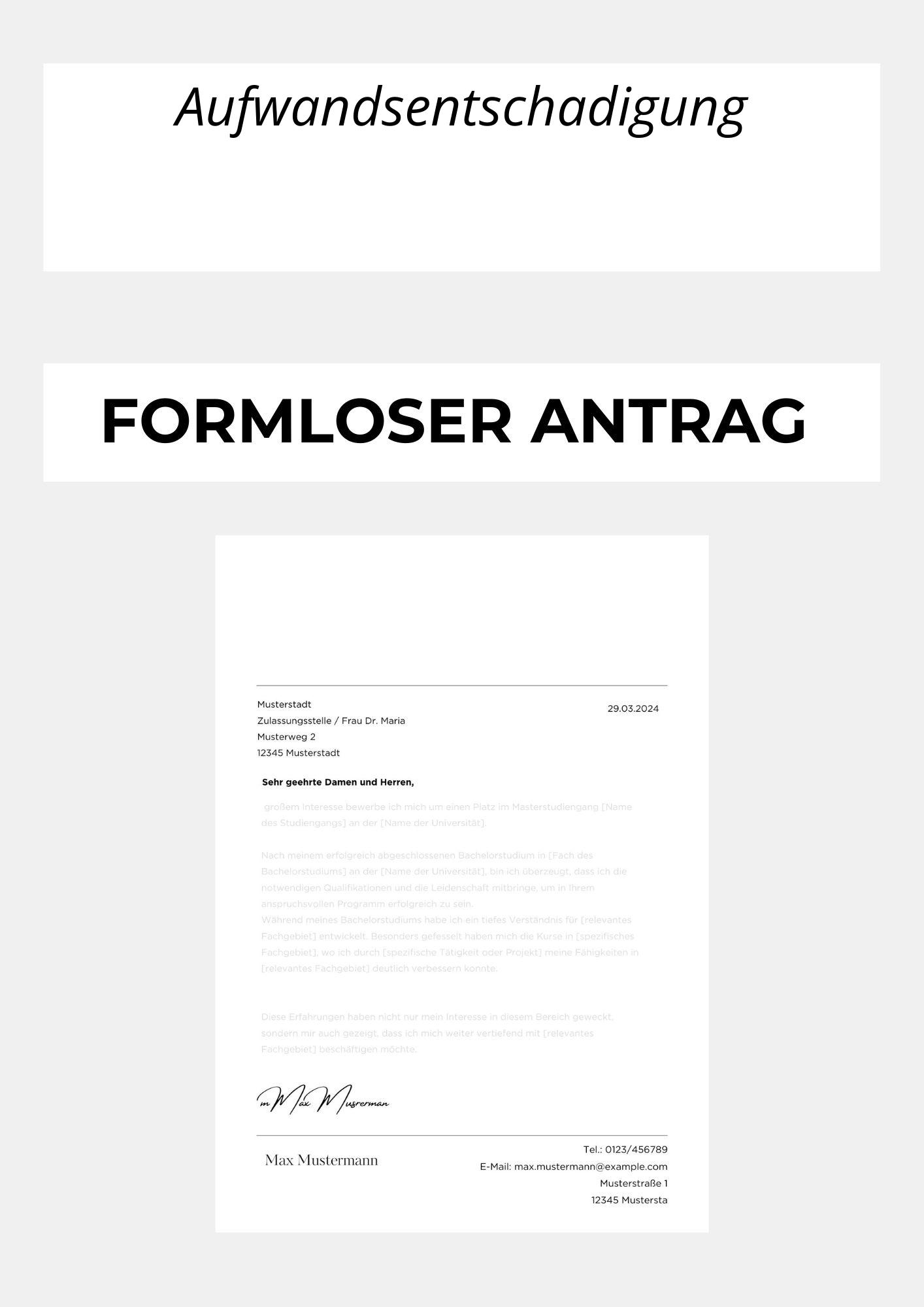 Formloser Antrag Aufwandsentschädigung