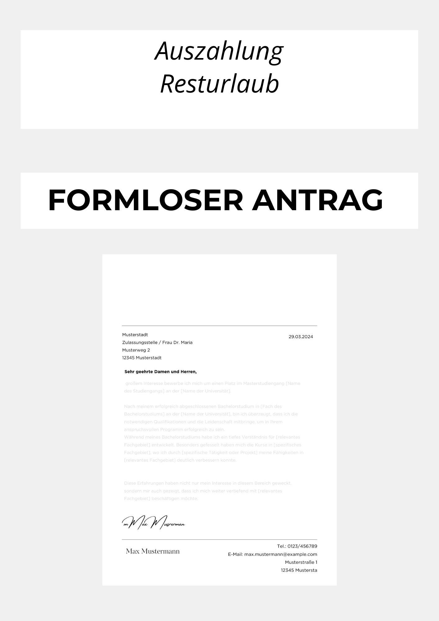 Formloser Antrag Auszahlung Resturlaub