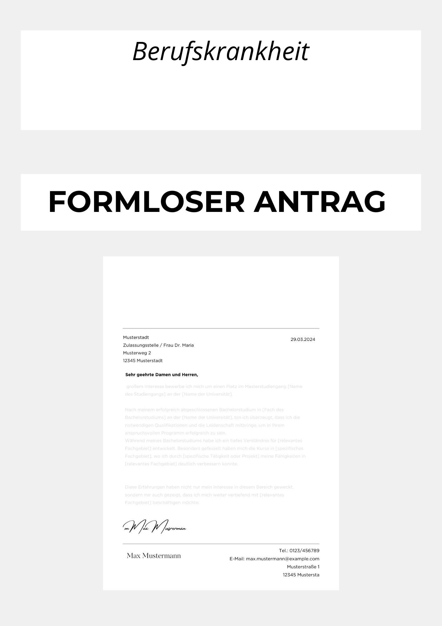 Formloser Antrag Berufskrankheit