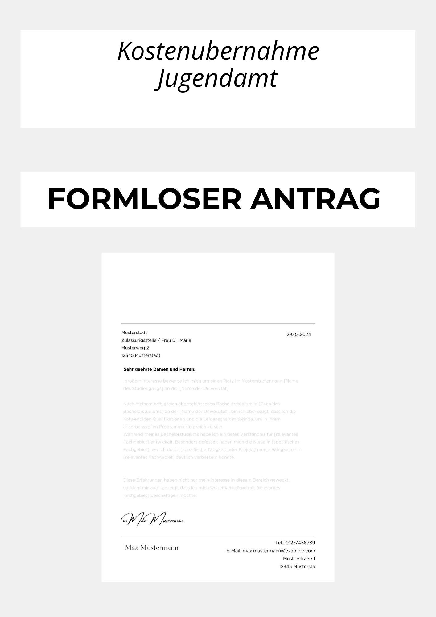 Formloser Antrag Kostenübernahme Jugendamt