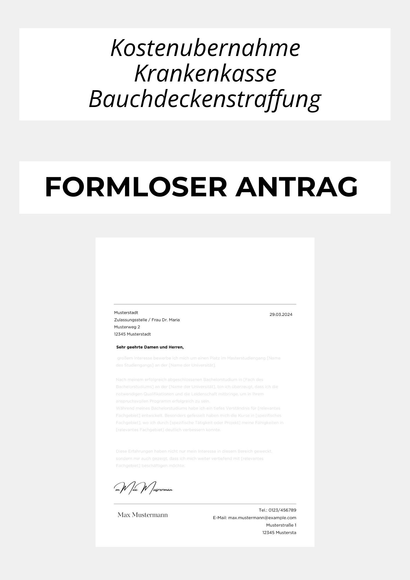 Formloser Antrag Kostenübernahme Krankenkasse Bauchdeckenstraffung