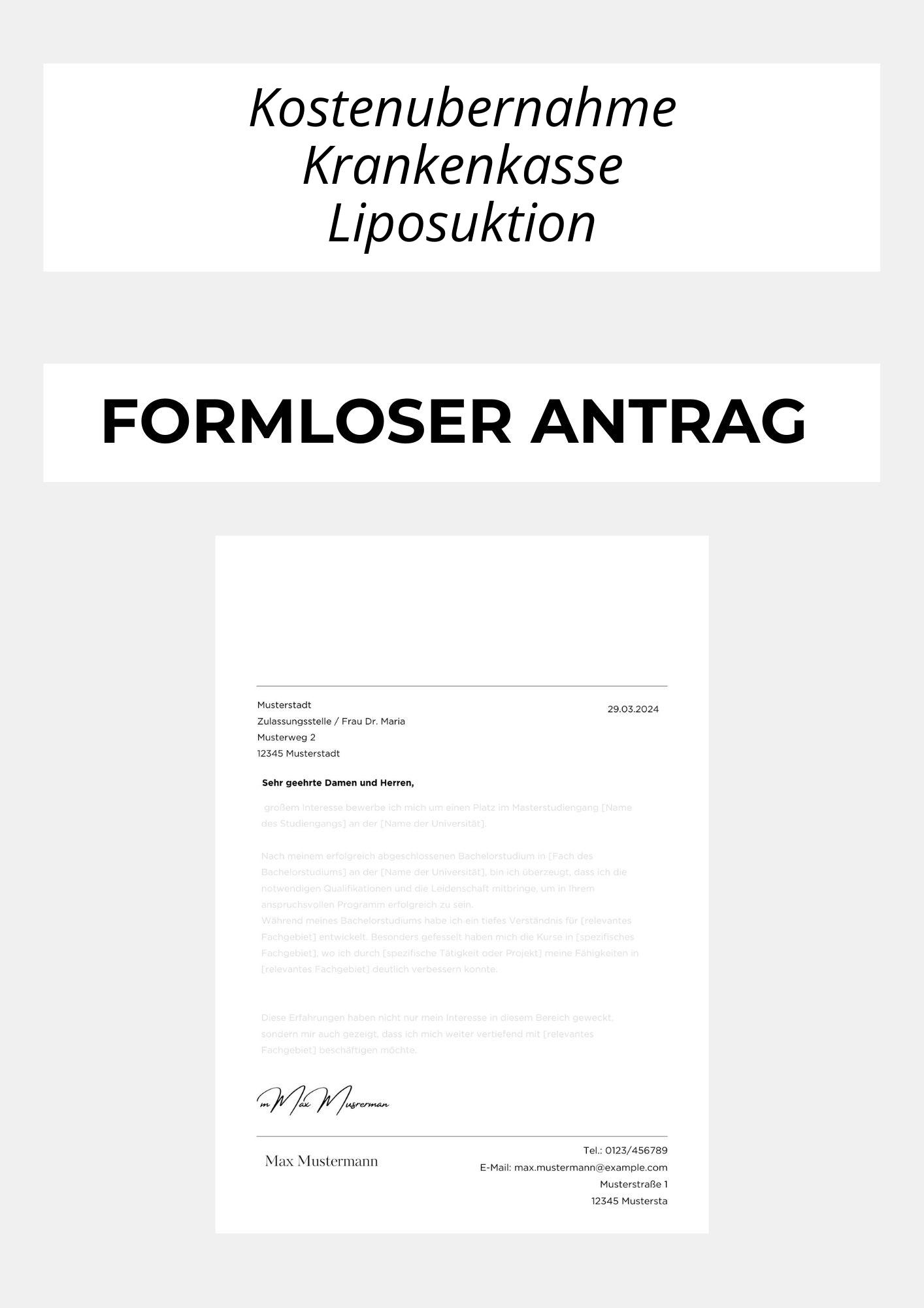 Formloser Antrag Kostenübernahme Krankenkasse Liposuktion