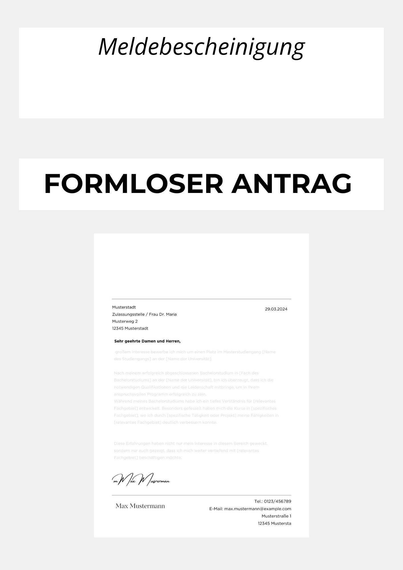 Formloser Antrag Meldebescheinigung