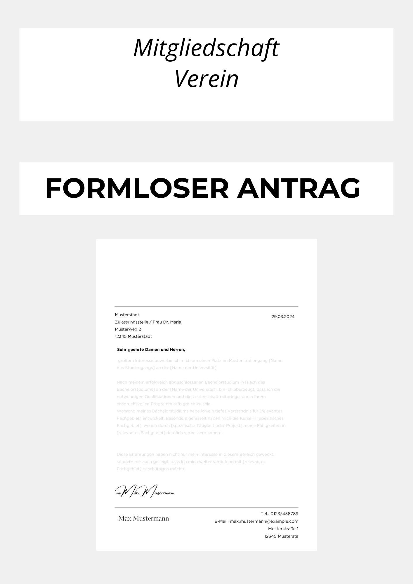 Formloser Antrag Mitgliedschaft Verein