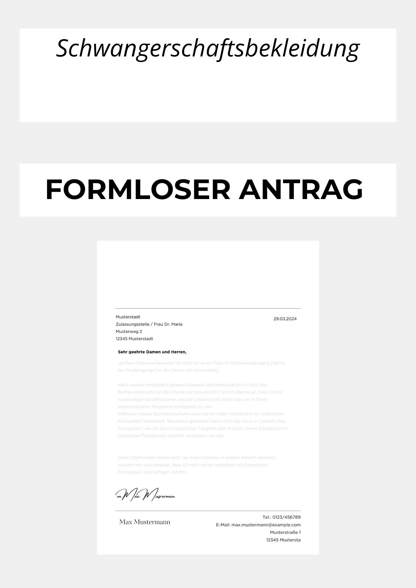 Formloser Antrag Schwangerschaftsbekleidung