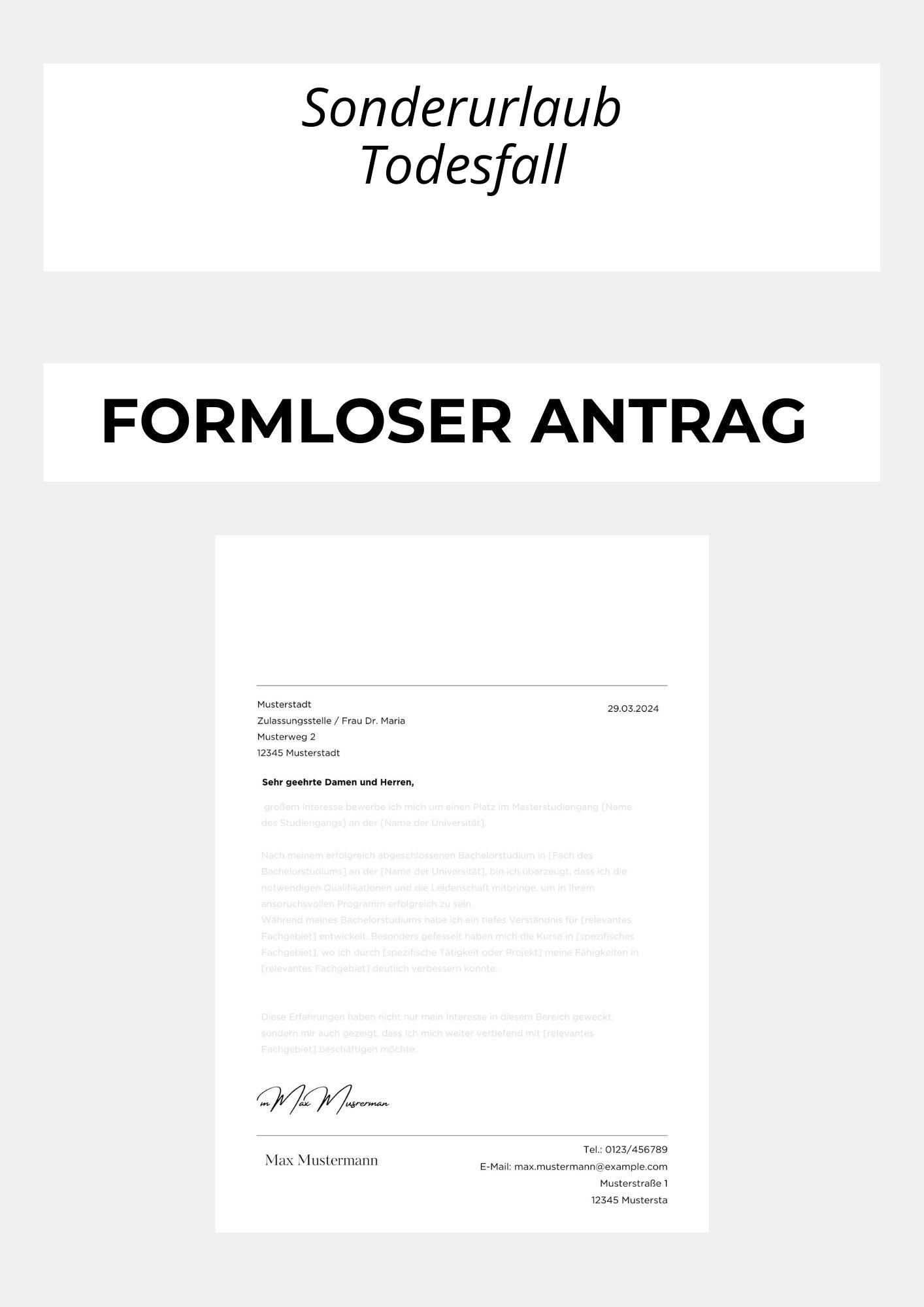 Formloser Antrag Sonderurlaub Todesfall