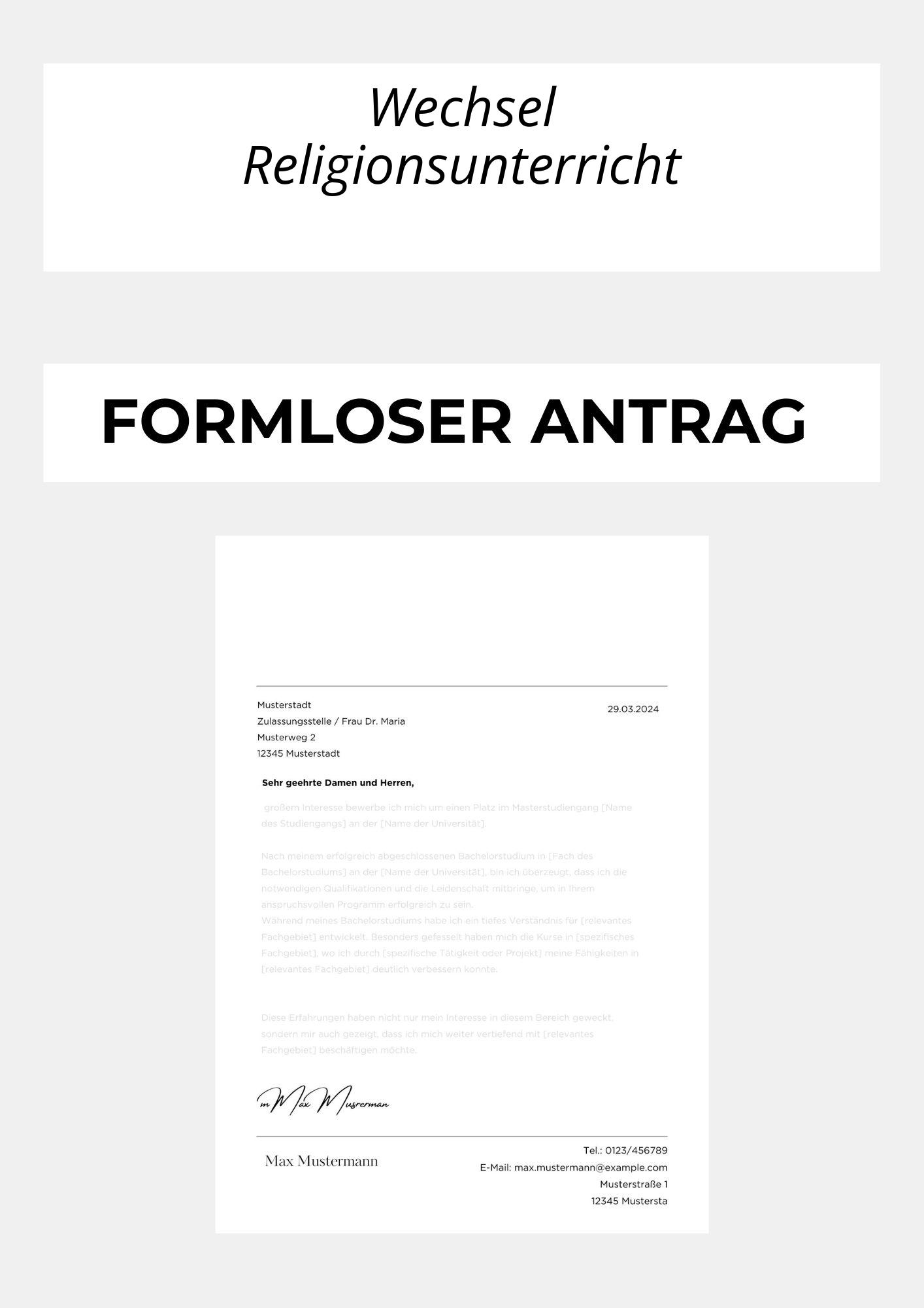 Formloser Antrag Wechsel Religionsunterricht